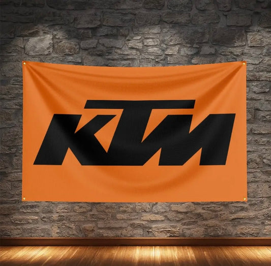 KTM Racing Flagge mit 4 Ösen – Wanddeko für Garage, Wohnzimmer & Hobbyraum