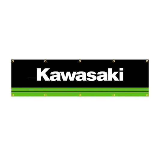 Kawasaki Flagge mit 10 Ösen – Wanddeko für Garage, Wohnzimmer & Hobbyraum