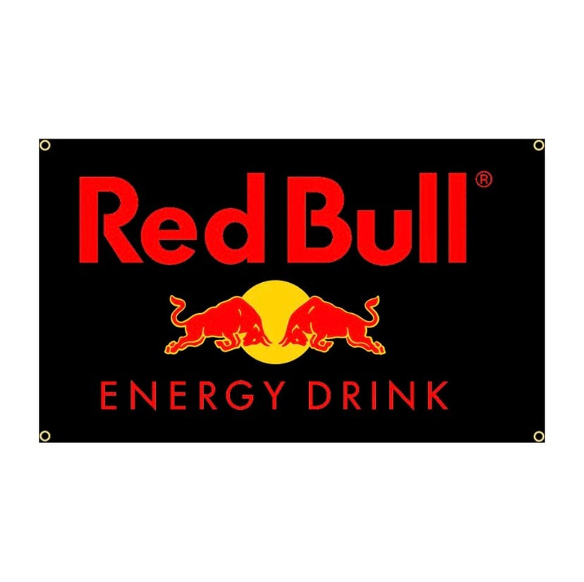 Red Bull Flagge mit 4 Ösen – Wanddeko für Garage, Wohnzimmer & Hobbyraum