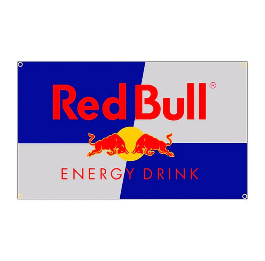 Red Bull Flagge mit 4 Ösen – Wanddeko für Garage, Wohnzimmer & Hobbyraum