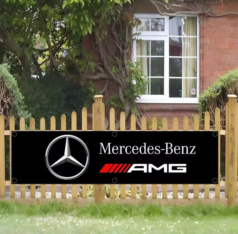 Mercedes AMG Flagge mit 6 Ösen – Wanddeko für Garage, Wohnzimmer & Hobbyraum