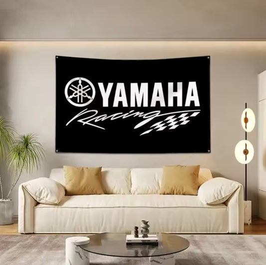 Yamaha Racing Flagge mit 4 Ösen – Wanddeko für Garage, Wohnzimmer & Hobbyraum