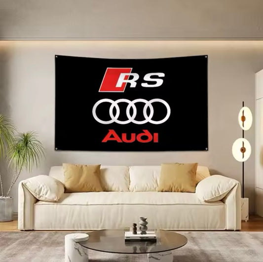 Audi RS Flagge mit 4 Ösen – Wanddeko für Garage, Wohnzimmer & Hobbyraum